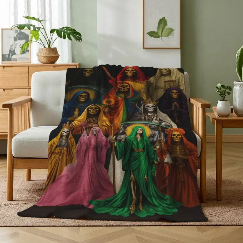 Santa Muerte Flannel Blanket Super Soft Warm Cozy Acceptance Of Fate Theme Throw For Couch Bed Living Room Travel Home Decor Unique Birthday Christmas Gift - View 4