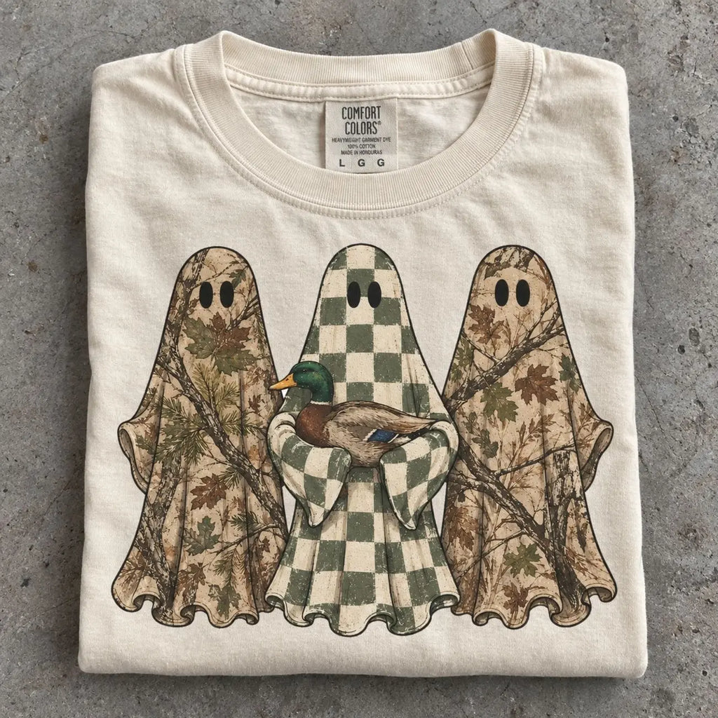 Hunting Season Ghosts Comfort Shirt: Camo Mallard Duck Halloween Tshirt - View 5