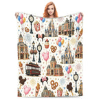 DISNEY CLASSIC [2026 New] Magic Park Main Street Flannel Throw Blanket,All-Over Print Castle Trolley Balloons Park Snacks Clock Lamp Post Fireworks Pastel Cute Cozy Fleece Blanket for Fan Gift - View 1