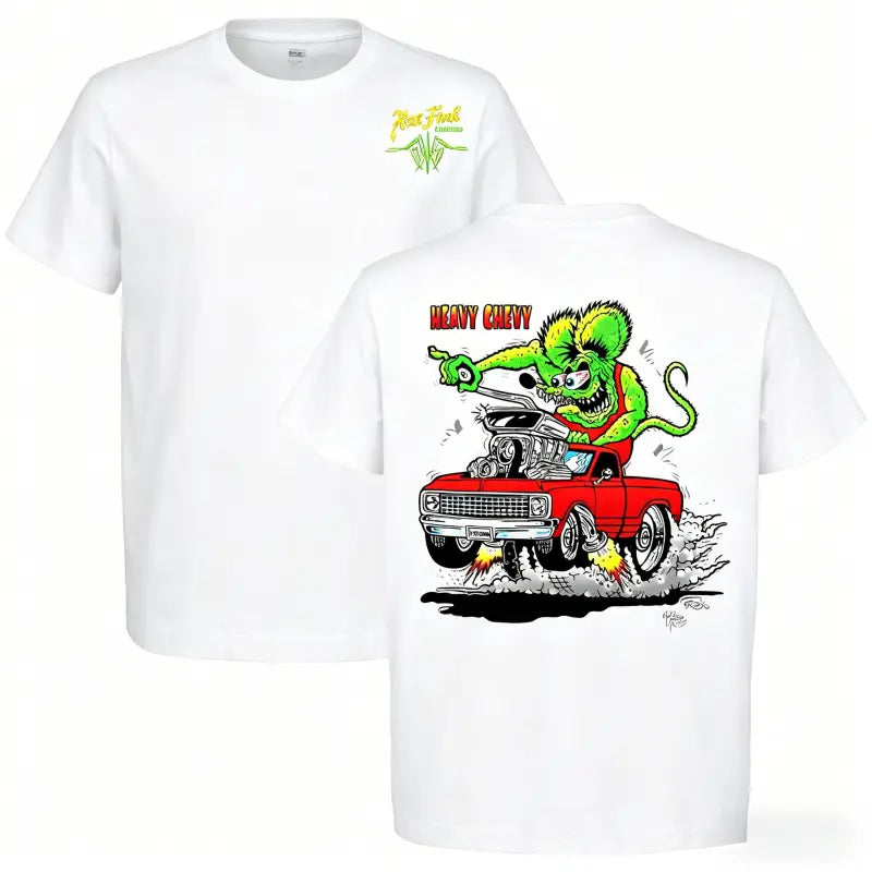 Heavy Chevy vintage Ed Roth x Rat Fink T-shirt, 90s retro style, pure cotton top, a must-have for car enthusiasts