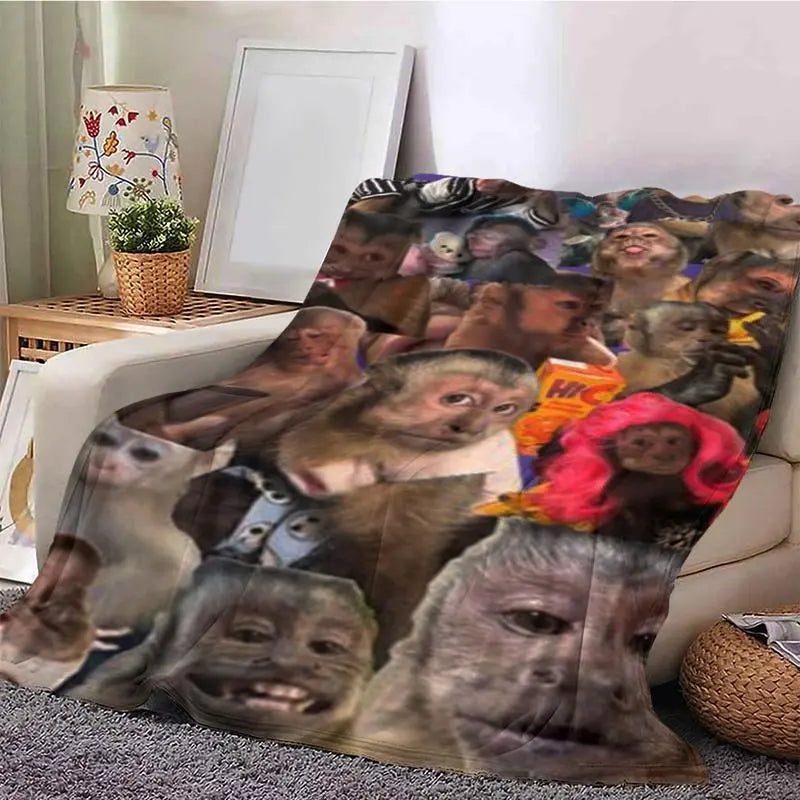 Funny Monkey Face Blanket, Soft Flannel Throw for Home Decor & Camping, Unique Gift for Animal Lovers, Warm & Durable Design Christmas gift Dream Weave Home - View 2