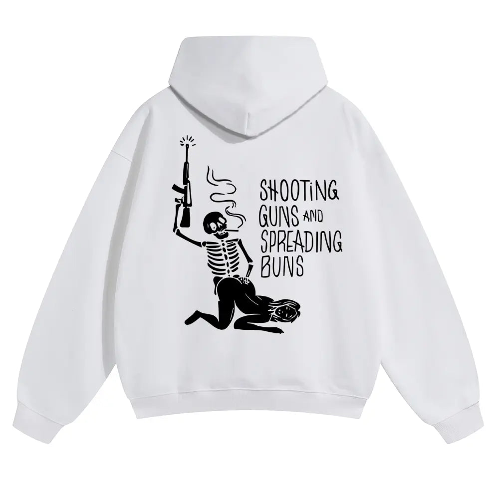 SHOOTING GUNS AND SPREADING BUNS Skull with Sexy Lady Unisex FallFreshness outfits men streetwear 80s 90s graphic tees cotton  funny Hoodies men gifts