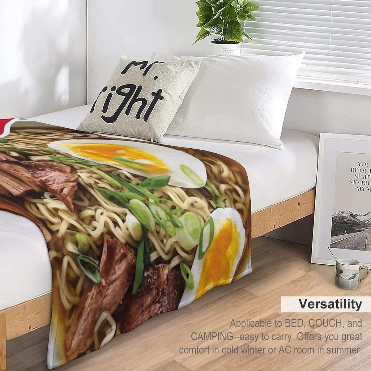 JOOCAR Instant Ramen Noodle Soup Beef Flavor Throw Blanket Fuzzy Plush Fleece Funny Food Blankets Soft Cozy Microfiber Flannel Travel Blanket for Couch Bed All Season Home Decor - View 5
