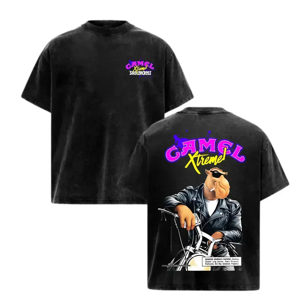 Retro 90s Camel SmokerCross Motorcycle Graphic Tee - Washed Black