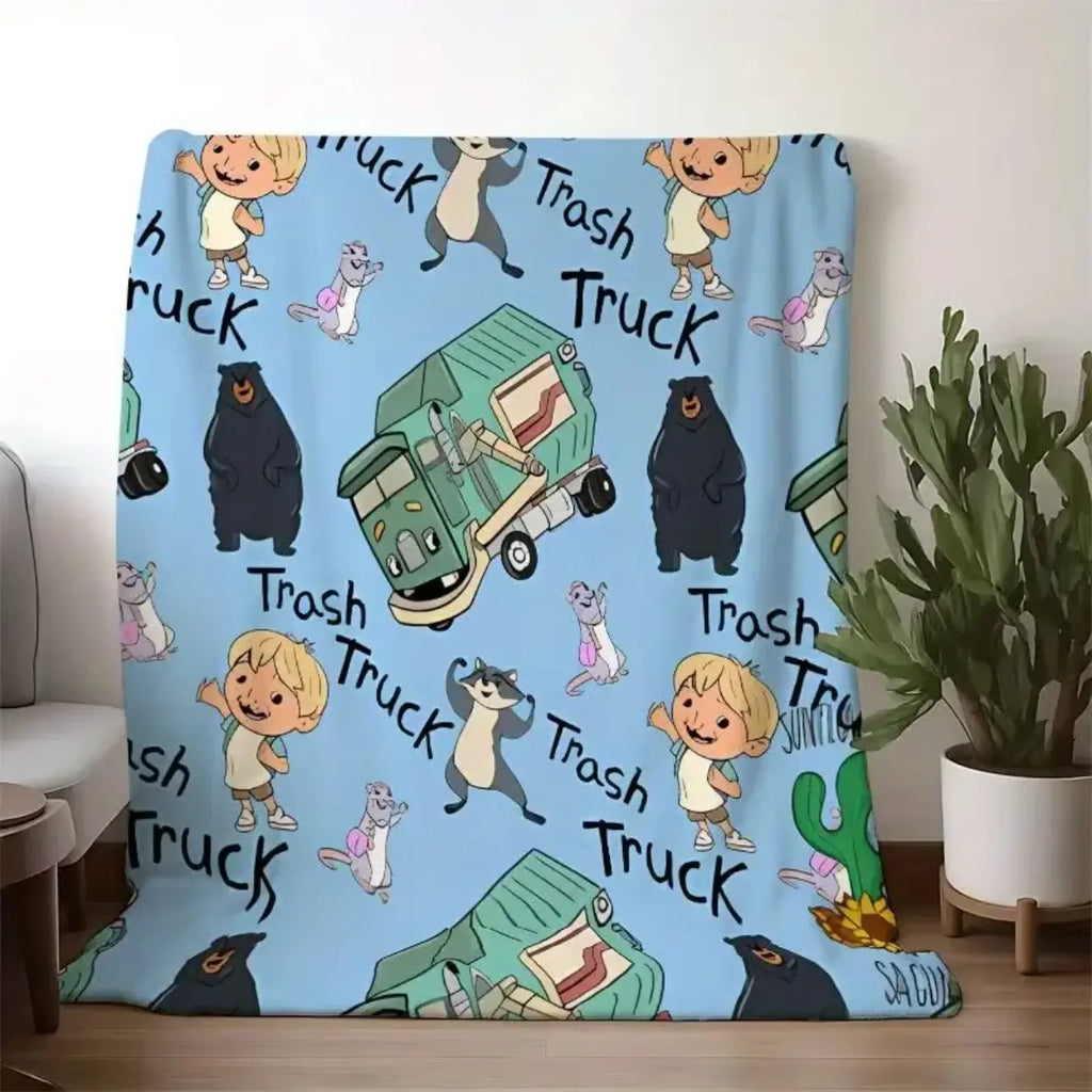 Trash Truck Cartoon Throw Blanket, Cute Boy Bear Raccoon Mouse Soft Cozy Plush Bed Blanket, Lightweight Warm Blankets for Kids Bedroom Decor, Couch Sofa Living Room, Birthday Gifts for Fans - View 6