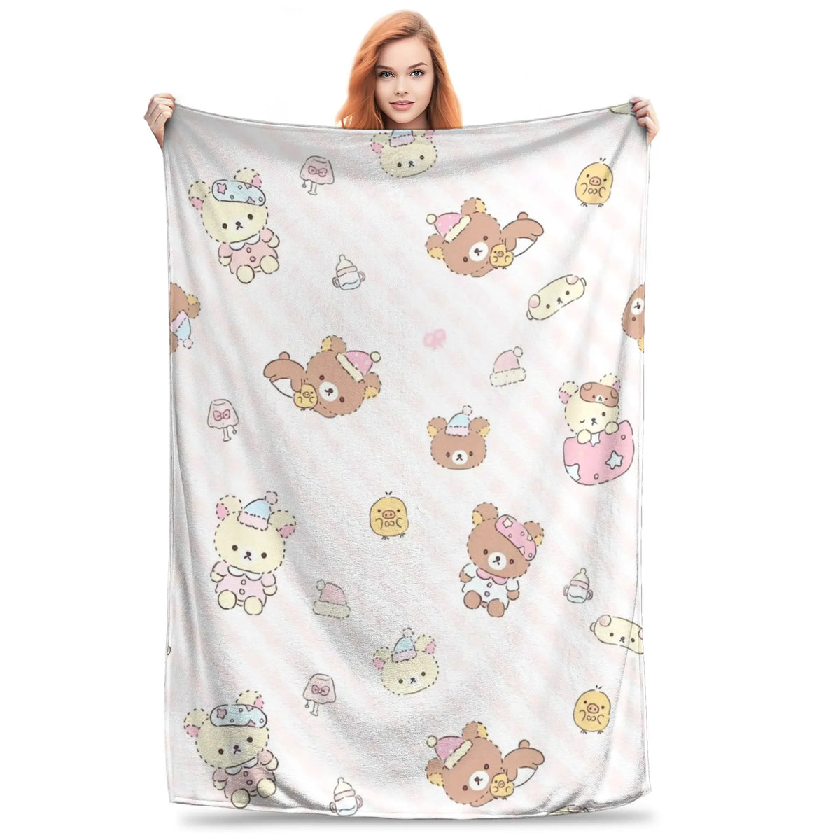 Kawaii Rilakkuma Knitted Flannel Throw Blanket - Figure Print Bed Accessories, Cutecore Stuff, Cozy Girly Room Stuff, Teen Room Decor, Soft Warm Summer AC Use, Home Goods Gift for Girls - View 23