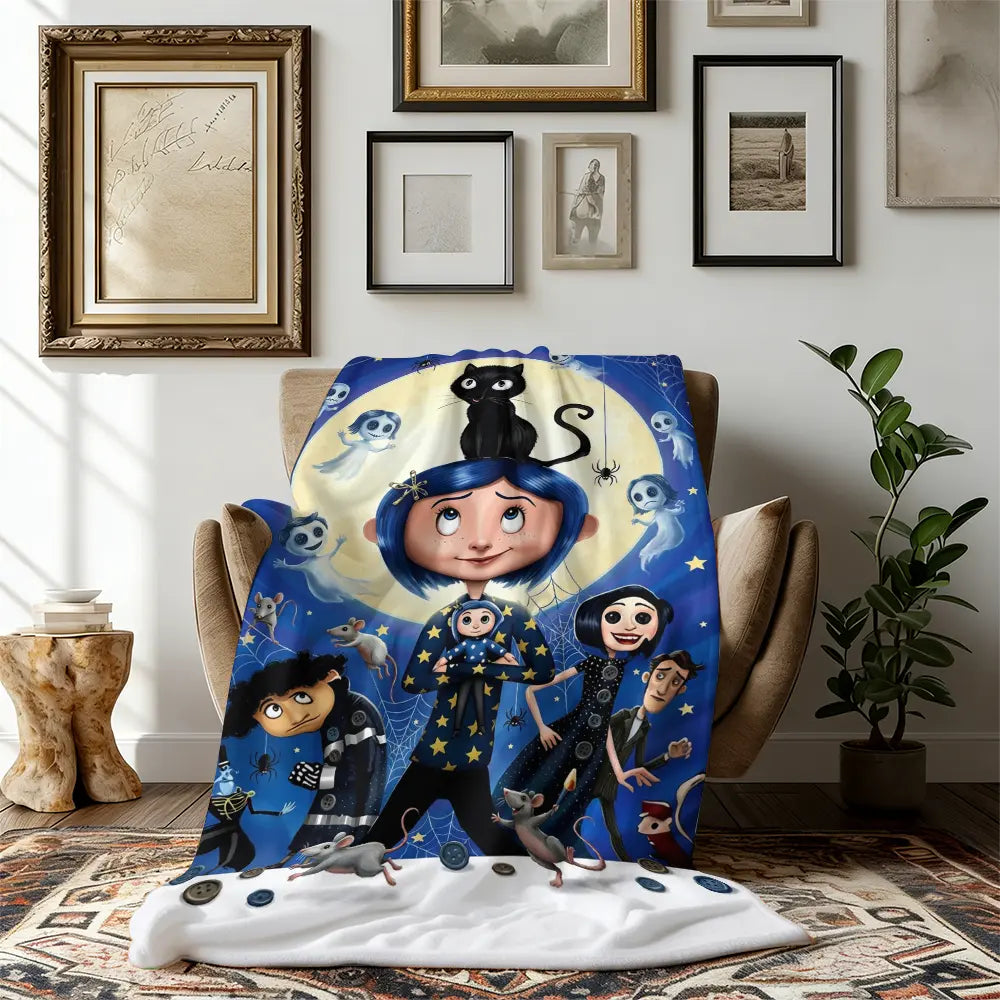 Coraline Cartoon Character Print Soft Flannel Blanket - Home & Travel Use Bed Throw, Ideal Holiday Christmas Birthday Gift for Teens & Children, General Use for Adults, Sohochic Flannel Blankets - View 8