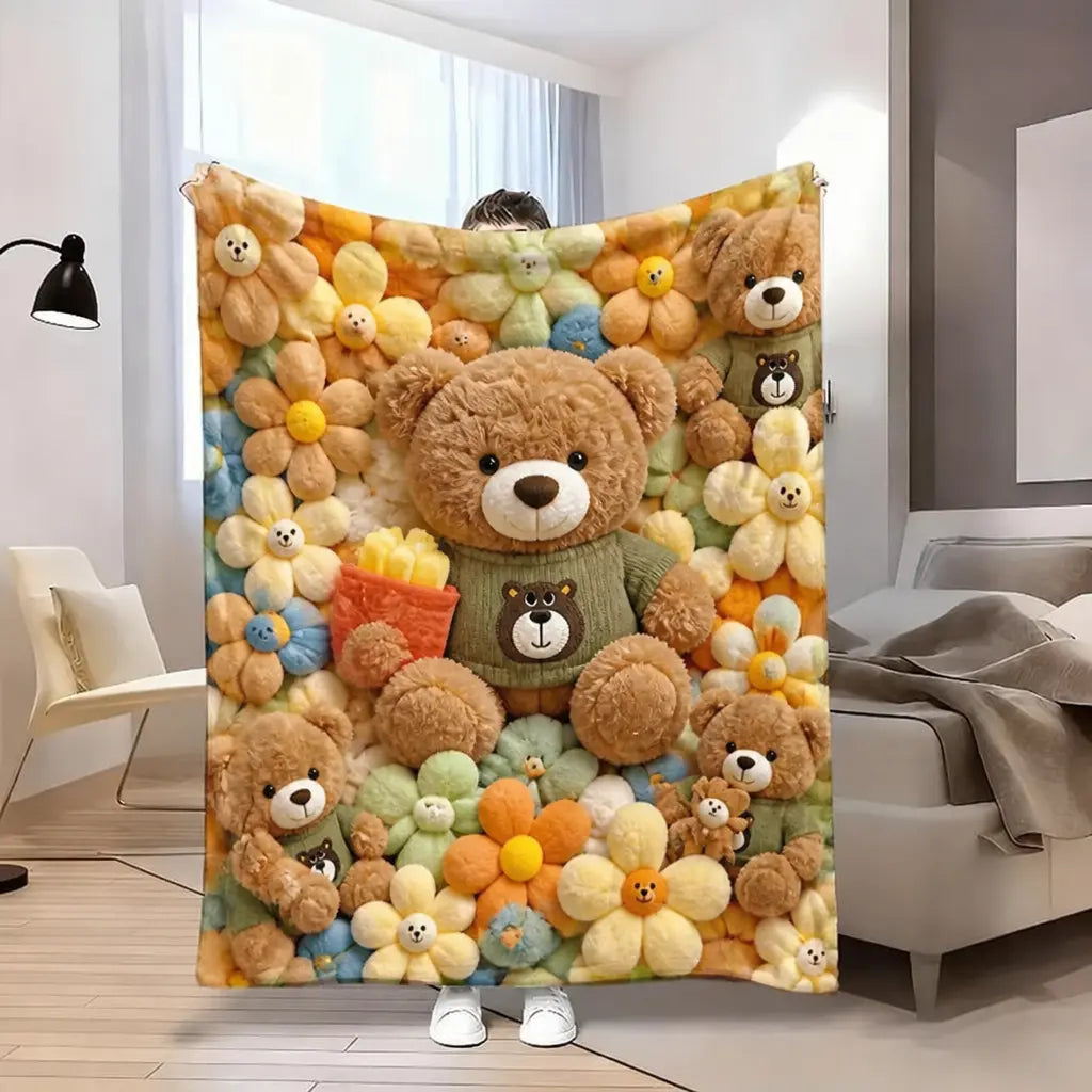 2D Teddy Pastel Floral Print Throw Blanket - Kawaii Plush Super Soft Cozy Aesthetic Throw for Bedroom Room Decor, Whimsical Home Decor Item, Cool Gift for Kids - View 16