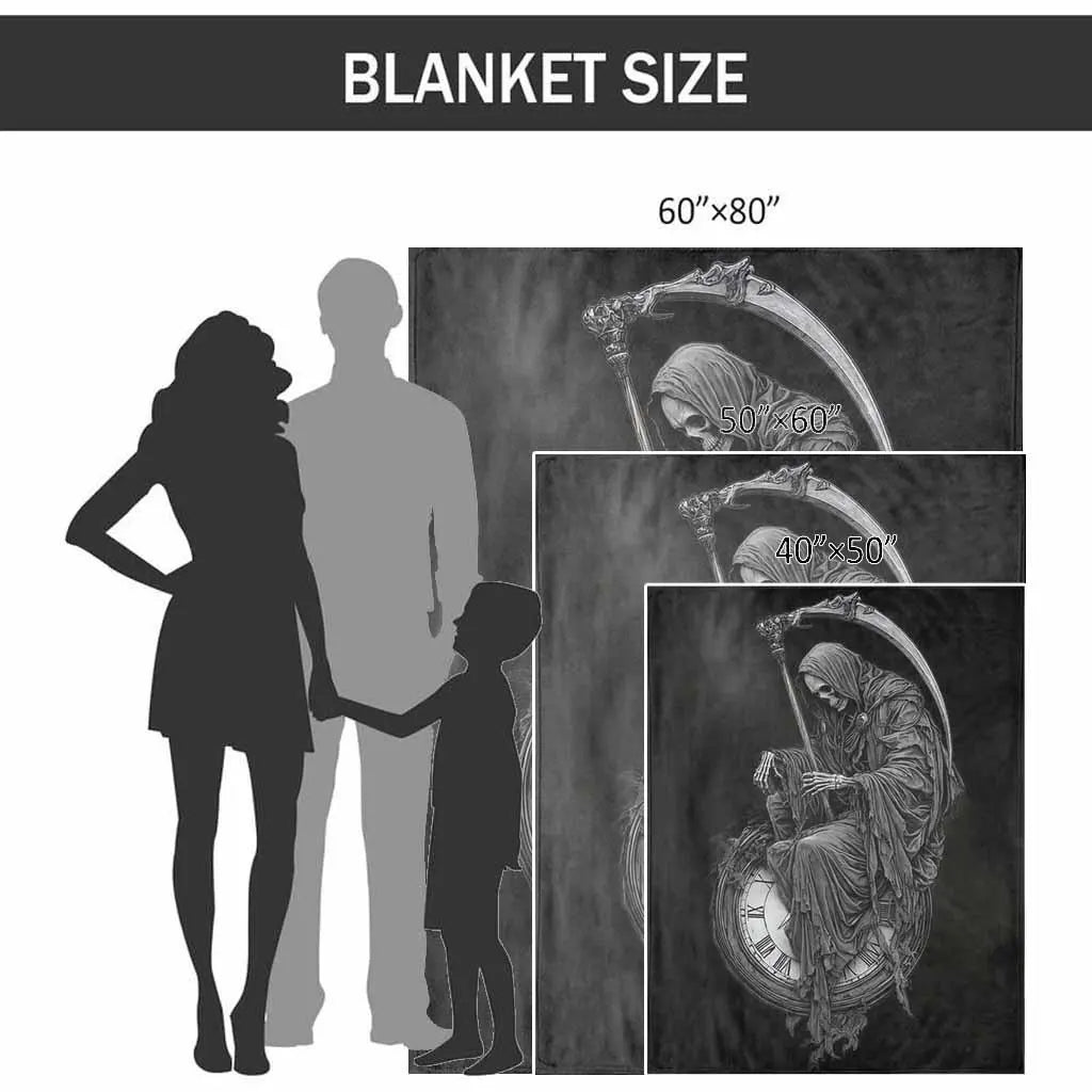 Grim Reaper Flannel Throw Blanket - Soft, Gentle on Skin, Death & Time Clock Print, Lightweight, Anti-Pilling, Wrinkle Resistant, Gothic Home Decor, Halloween Gift for Dark Fantasy Lovers, Cozy Warm Bedding Blanket - View 7