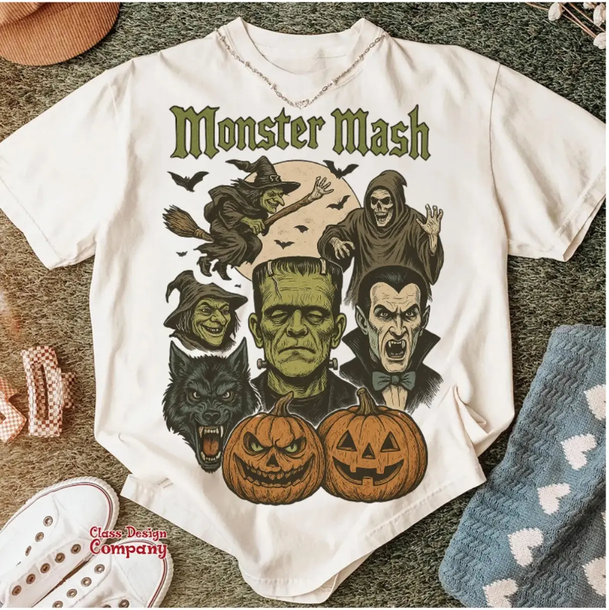 Retro Halloween Hoodie & Sweatshirt in Forest Green, Black & More - Womenswear