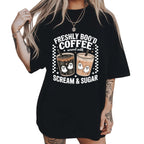 Ghost Coffee Halloween T-Shirt, Cute Spooky Season Graphic Tee, Trendy Retro Ghost Shirt, Cozy Fall Halloween Apparel for Women