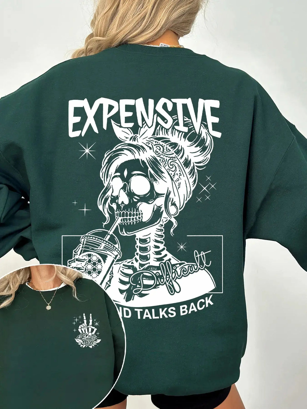 Women's Letter, Halloween & Skeleton Print Drop Shoulder Sweatshirt, Gothic Streetwear, Fashion Casual Long Sleeve Crew Neck Pullover for Daily Holiday Outdoor Wear, Women Clothing for Fall & Winter, Lady Tops, Womenswear