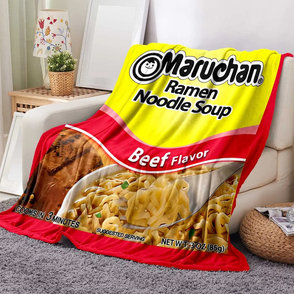 Chicken Noodle Pattern Graphic Throw Blanket, Soft Comfortable Warm Decorative Home Decor for Office, School, Dormitory & Camping #GLOBAL PICKS - View 5