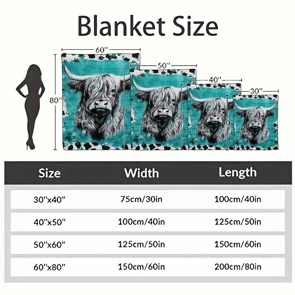 Highland Cow Flannel Blanket - Turquoise Abstract Animal Print, Soft Warm Lightweight, Wrinkle Resistant, Anti-Pilling, Color Stays Vivid Longer, Cozy Throw for Living Room Decor, Bedroom Sofa, Home Gift & Cozy Setup, Indoor/Outdoor - View 4