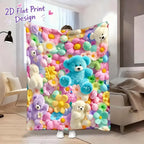 2D Teddy Pastel Floral Print Throw Blanket - Kawaii Plush Super Soft Cozy Aesthetic Throw for Bedroom Room Decor, Whimsical Home Decor Item, Cool Gift for Kids - View 1