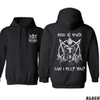 Men's Long Sleeve Unisex Dark Satanic Soft Ghost Fabric Hoodie - Print Graphic, "God Is Busy Can I Help You?" Design, Evil Goat Skull, Gothic Punk Metal Top, Occult Halloween Party Thanksgiving Edgy Pullover Sweatshirt