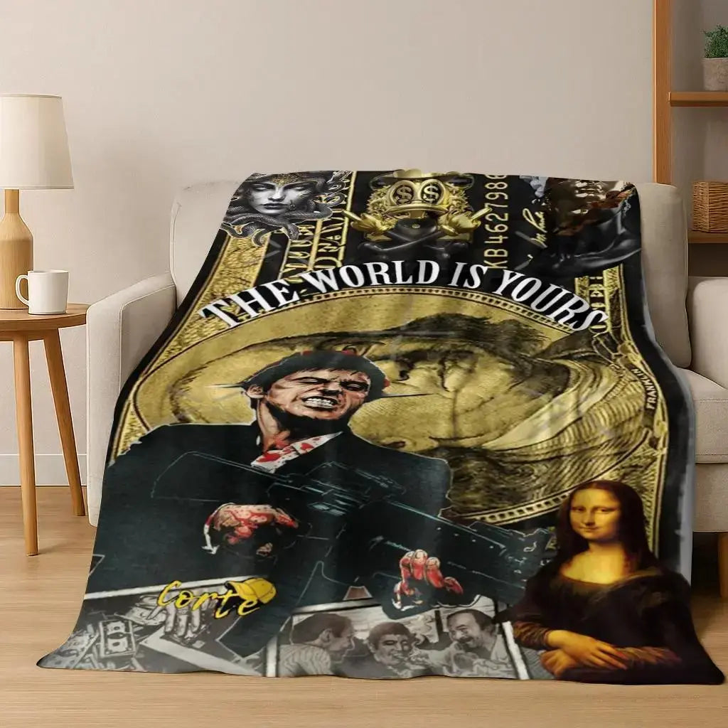 Tony Montana Action Scene Flannel Blanket Aesthetic Room Decor Soft Cozy Movie Theme Throw Blanket for Bedroom Sofa Couch Dorm Men Fans Birthday Christmas Holiday Gift - View 13