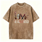 Women's Halloween Squad T-Shirt - Short-Sleeve Casual Horror Movie Graphic Top, Halloween Shirts for Women, "Love is All I Need" Novelty Scary Tee Crewneck Womenswear