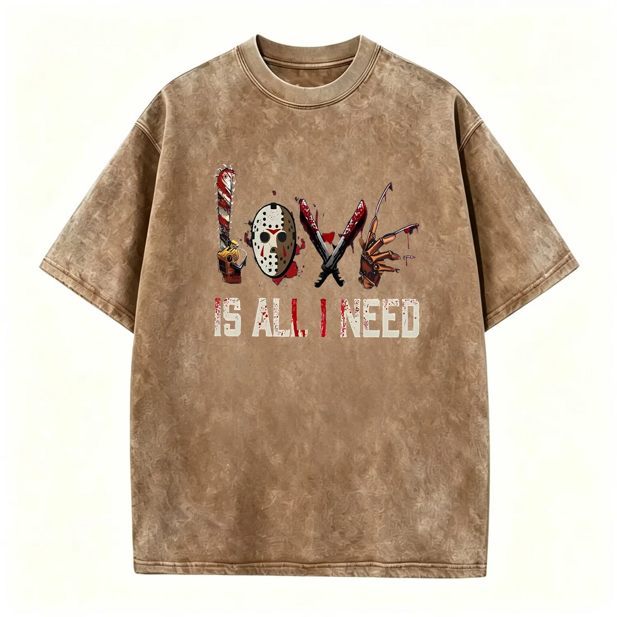 Women's Halloween Squad T-Shirt - Short-Sleeve Casual Horror Movie Graphic Top, Halloween Shirts for Women, "Love is All I Need" Novelty Scary Tee Crewneck Womenswear