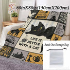 Flannel Throw Blanket - Halloween Animal Graphic Blanket, Super Soft Warm Lightweight Wrinkle Resistant, Whimsical Cartoon Paw Print Kitty Design, Spooky Animal Inspired Home Decor for Cozy Setup, Ideal Gift for Cat Owners, Anti-Pilling Flannel - View 2