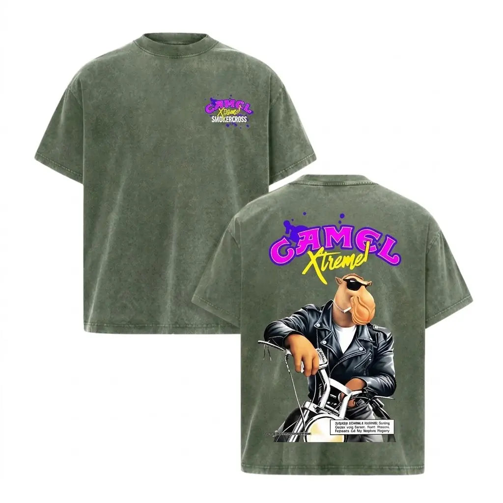 Retro 90s Camel SmokerCross Motorcycle Graphic Tee - Washed Black