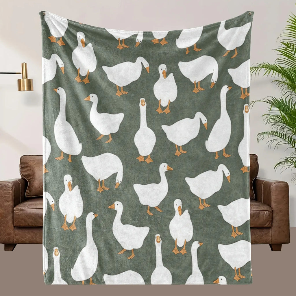 Sage Green Plush Flannel Fabric Decorative Throw Blanket - Cute White Goose Bird Motifs, Soft Cozy Warm Fuzzy Animal-Themed Blanket, Multi-Size for Bedroom Sofa, Ideal Gift for Home Decor Enthusiasts - View 6