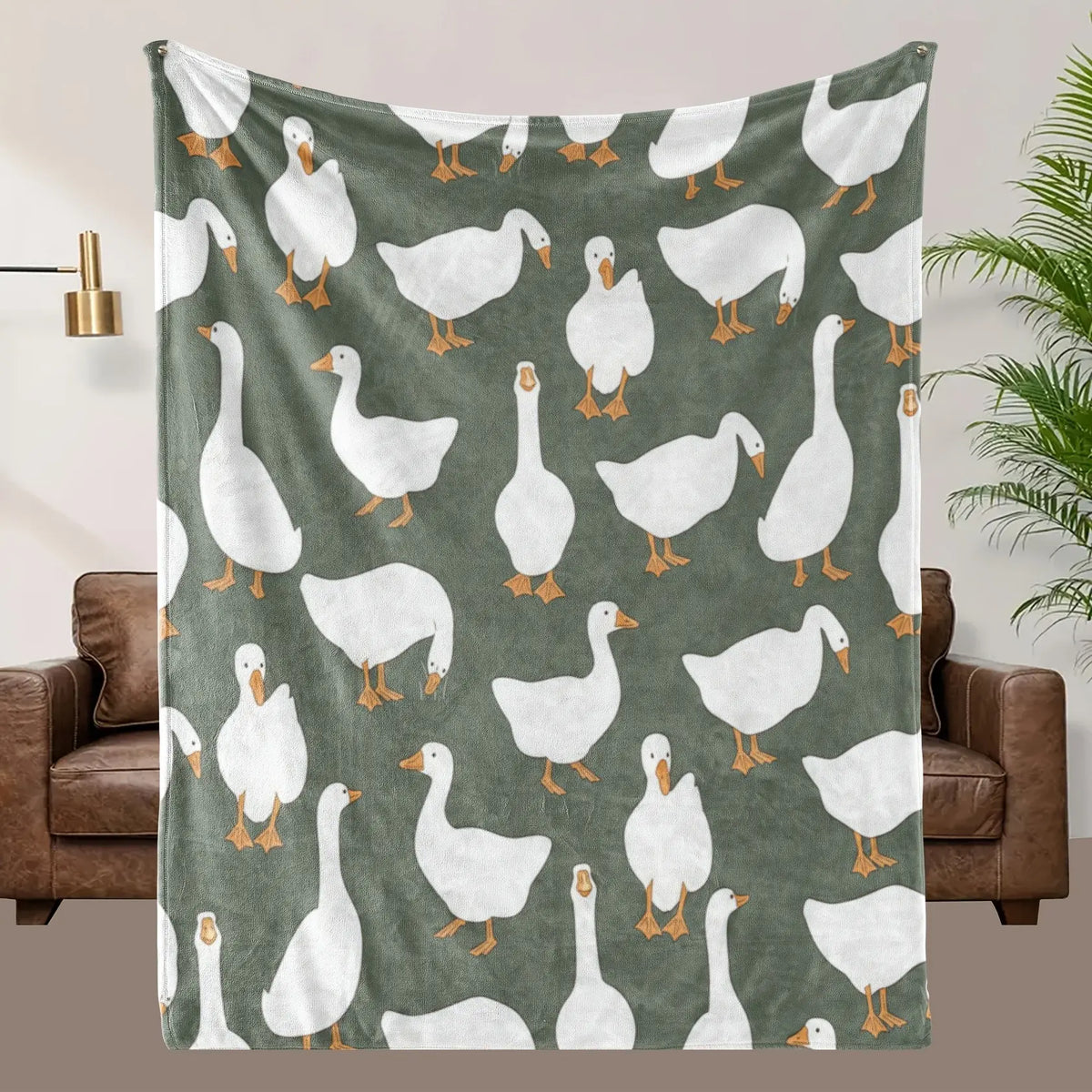 Sage Green Plush Flannel Fabric Decorative Throw Blanket - Cute White Goose Bird Motifs, Soft Cozy Warm Fuzzy Animal-Themed Blanket, Multi-Size for Bedroom Sofa, Ideal Gift for Home Decor Enthusiasts - View 6