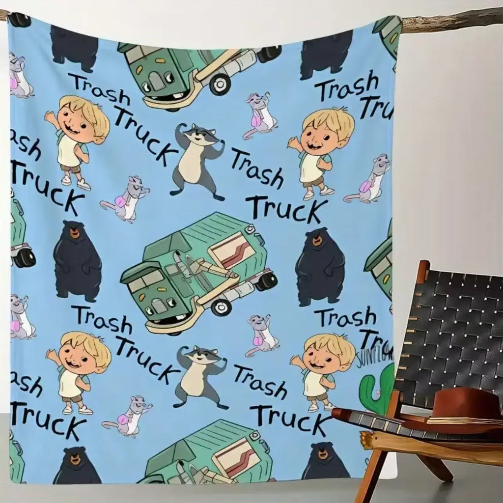 Trash Truck Cartoon Throw Blanket, Cute Boy Bear Raccoon Mouse Soft Cozy Plush Bed Blanket, Lightweight Warm Blankets for Kids Bedroom Decor, Couch Sofa Living Room, Birthday Gifts for Fans - View 5