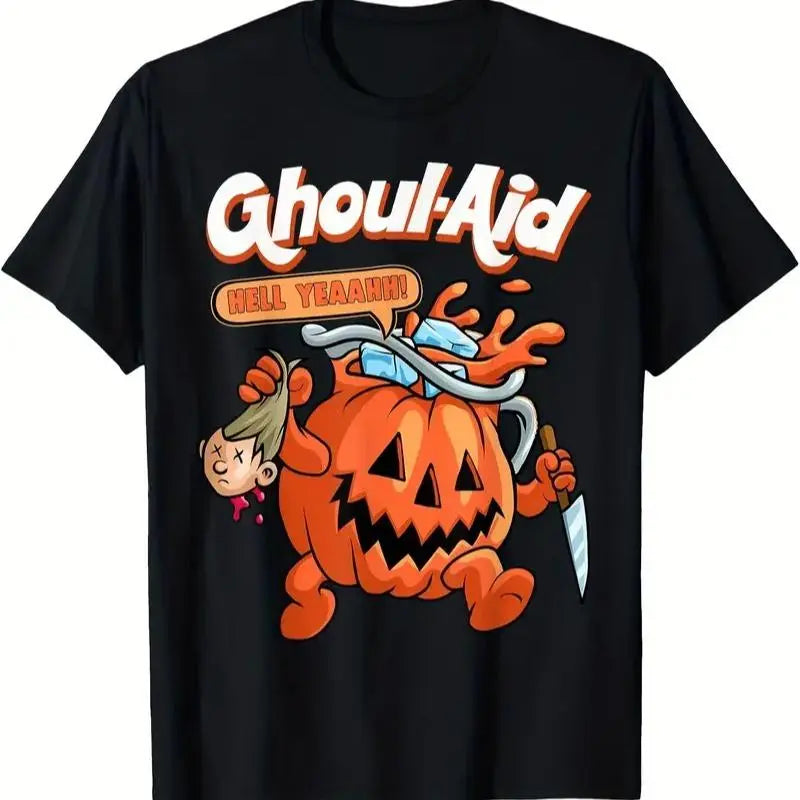Unisex Fitted 100% Cotton Halloween Ghoul Aid Graphic Short-Sleeve Round Neck T-Shirt - Smooth, Sweat-Wicking, Basic, Wrinkle-Resistant Casual Party Streetwear Top
