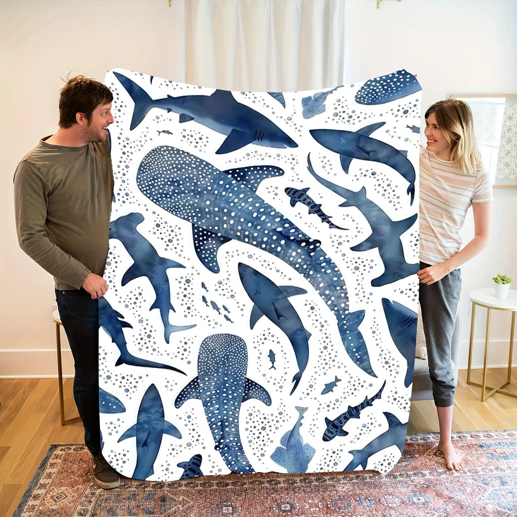Romantic ocean style whale shark pattern warm blanket children adult nap blanket soft and comfortable suitable for all seasons - View 3
