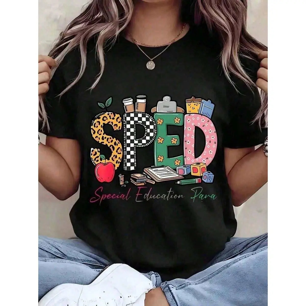 Back To School Outfits,Women T Shirt Sped Special Education Para Printed Design Round Neck Casual Wear Gift For Teachers  Graphic Tee,Graphic T