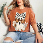 Coquette Ghost, Pumpkin Spice Ghost, Fall Coffee Ghost with Bow, Cute Halloween T-shirt