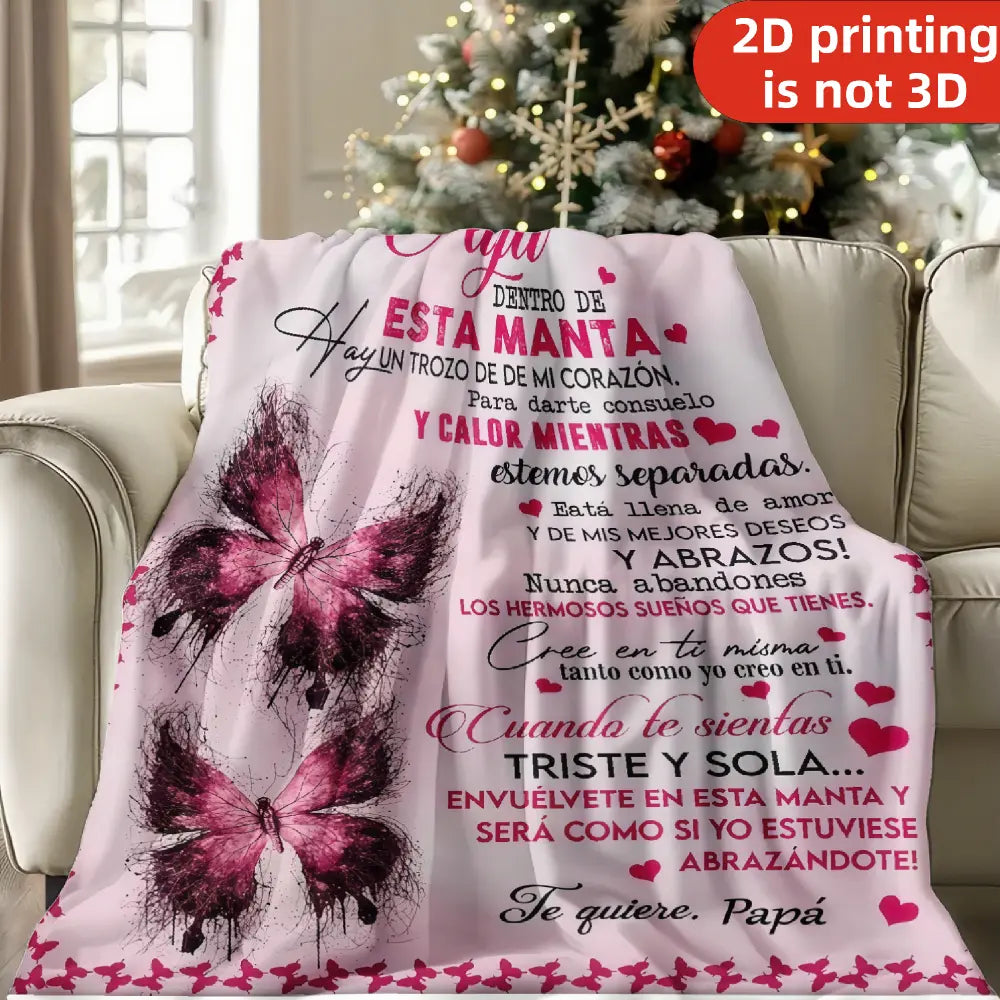Mama&Papa Inspirational Blanket for Daughters&Son-the perfect graduation gift, birthday present, back-to-school gift, or Christmas present. Features pink butterfly embellishments and makes a lovely addition to your daughter’s bedroom. - View 9