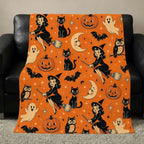 Halloween Witch Flannel Blanket, Retro 60s Flannel Throw Blanket, Soft Cozy Plush for Bed Sofa, Spooky Fall Room Decor, Christmas Gift - View 2