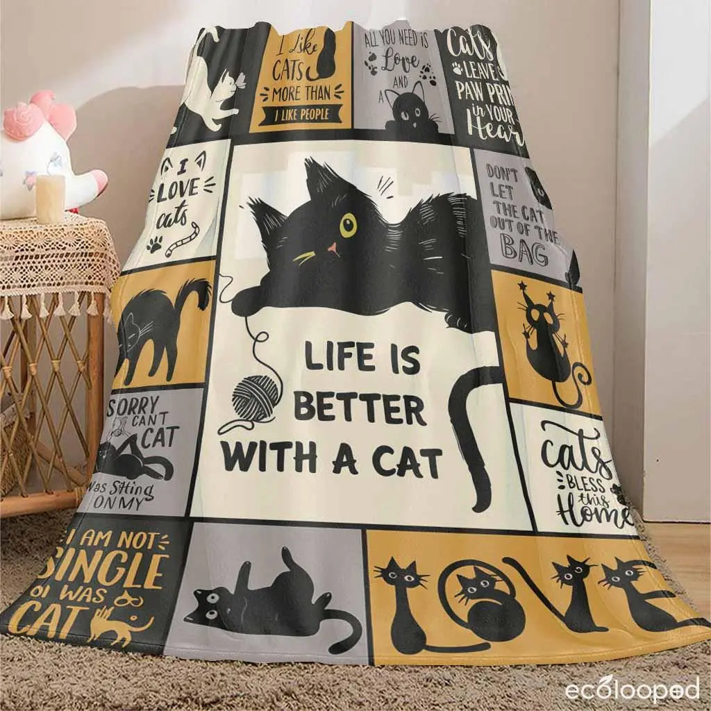 Flannel Throw Blanket - Halloween Animal Graphic Blanket, Super Soft Warm Lightweight Wrinkle Resistant, Whimsical Cartoon Paw Print Kitty Design, Spooky Animal Inspired Home Decor for Cozy Setup, Ideal Gift for Cat Owners, Anti-Pilling Flannel - View 3