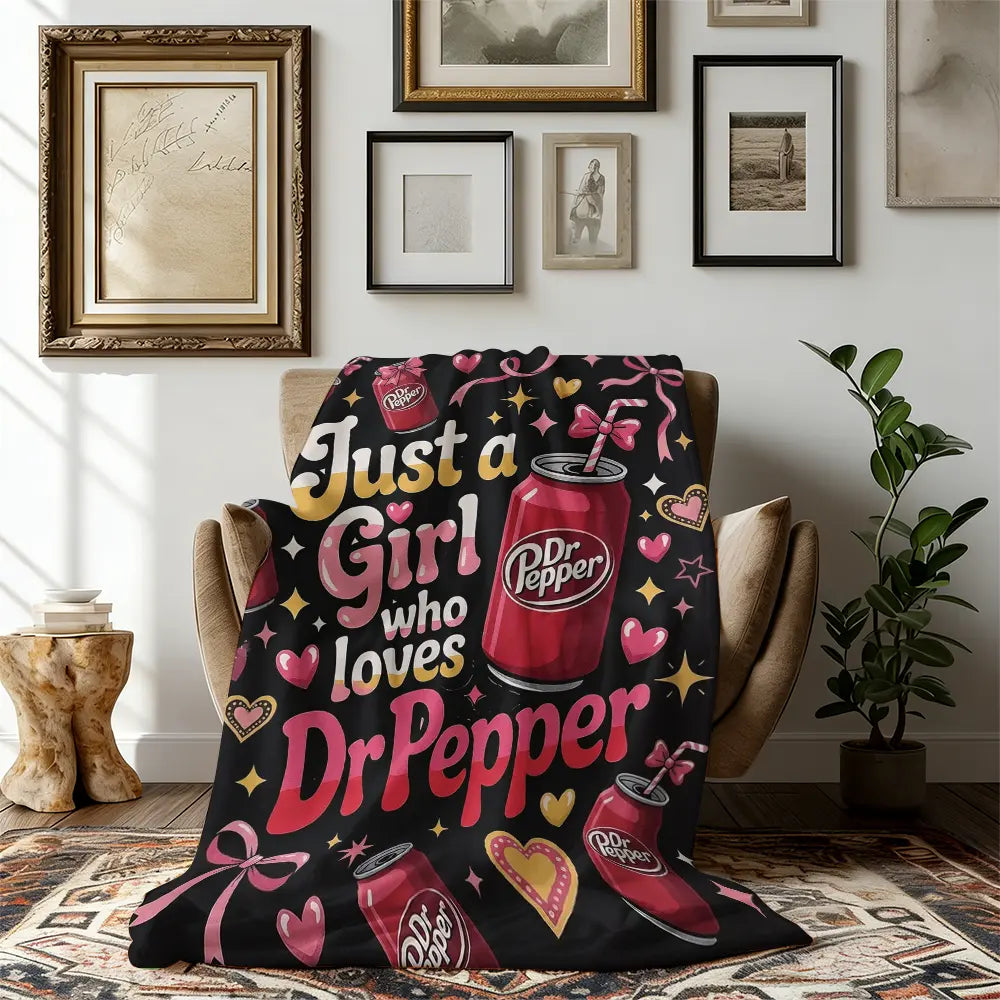 Dr Pepper Character-Themed Flannel Lap Fleece Throw Blanket, Pink Bow Heart Art Print, Cozy Setup for Sofa Bed Travel, Gifts for Women Gf Gift Feel Cosy Home Decor for Soda Enthusiasts Girls - View 6