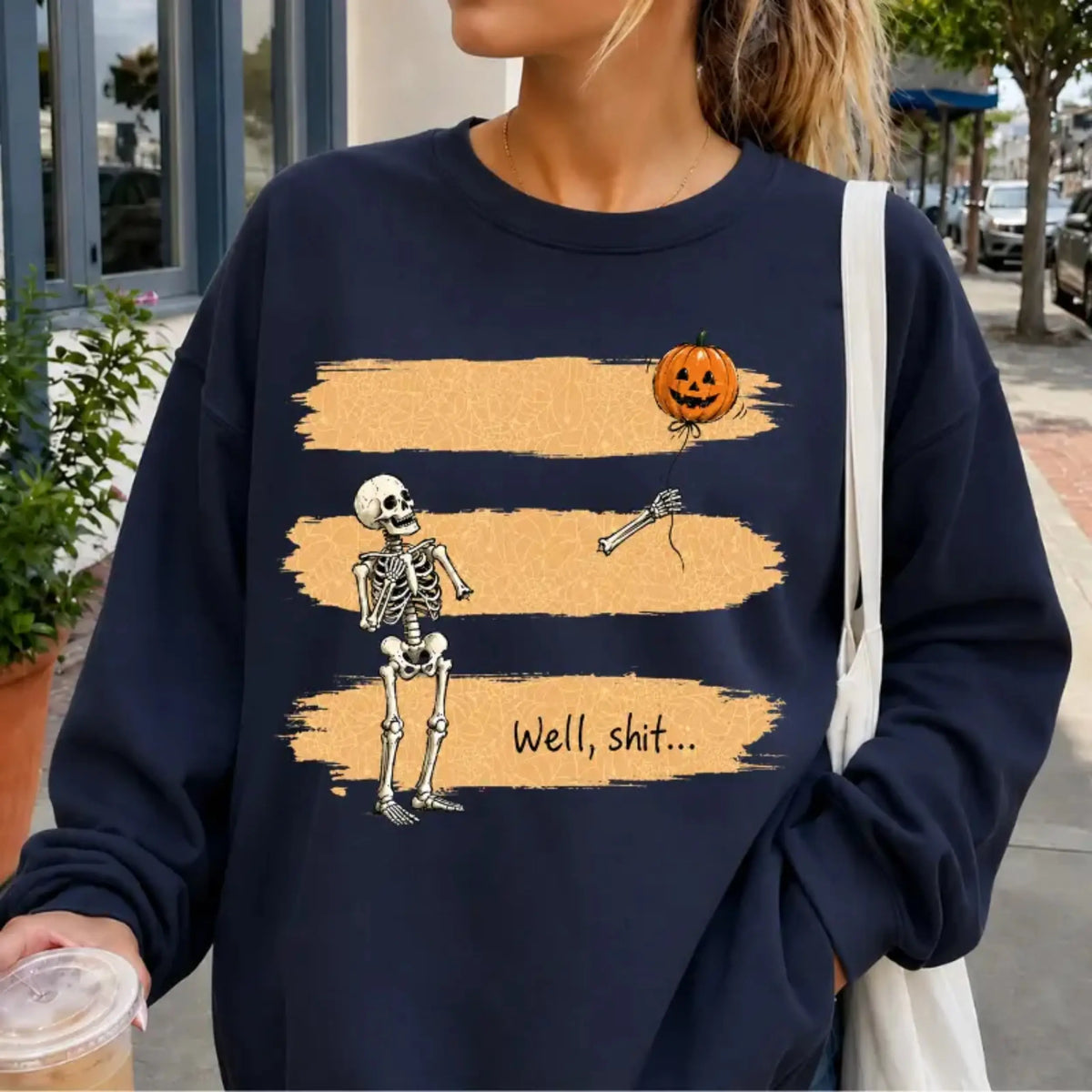 Gildan Funny Skeleton Lost Balloon Halloween Sweatshirt for Women