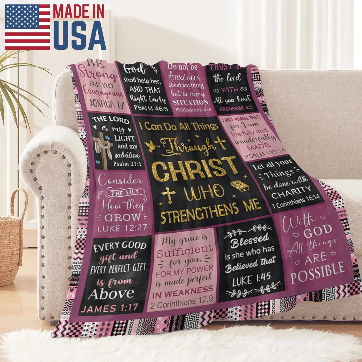 [Summer Sale Deals] Christian Bible Verse Blanket for Women Men, Inspirational Religious Gift for Him Her, 100% Polyester Flannel Blanket, One-Sided Print - View 7