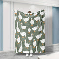 Sage Green Plush Flannel Fabric Decorative Throw Blanket - Cute White Goose Bird Motifs, Soft Cozy Warm Fuzzy Animal-Themed Blanket, Multi-Size for Bedroom Sofa, Ideal Gift for Home Decor Enthusiasts - View 1