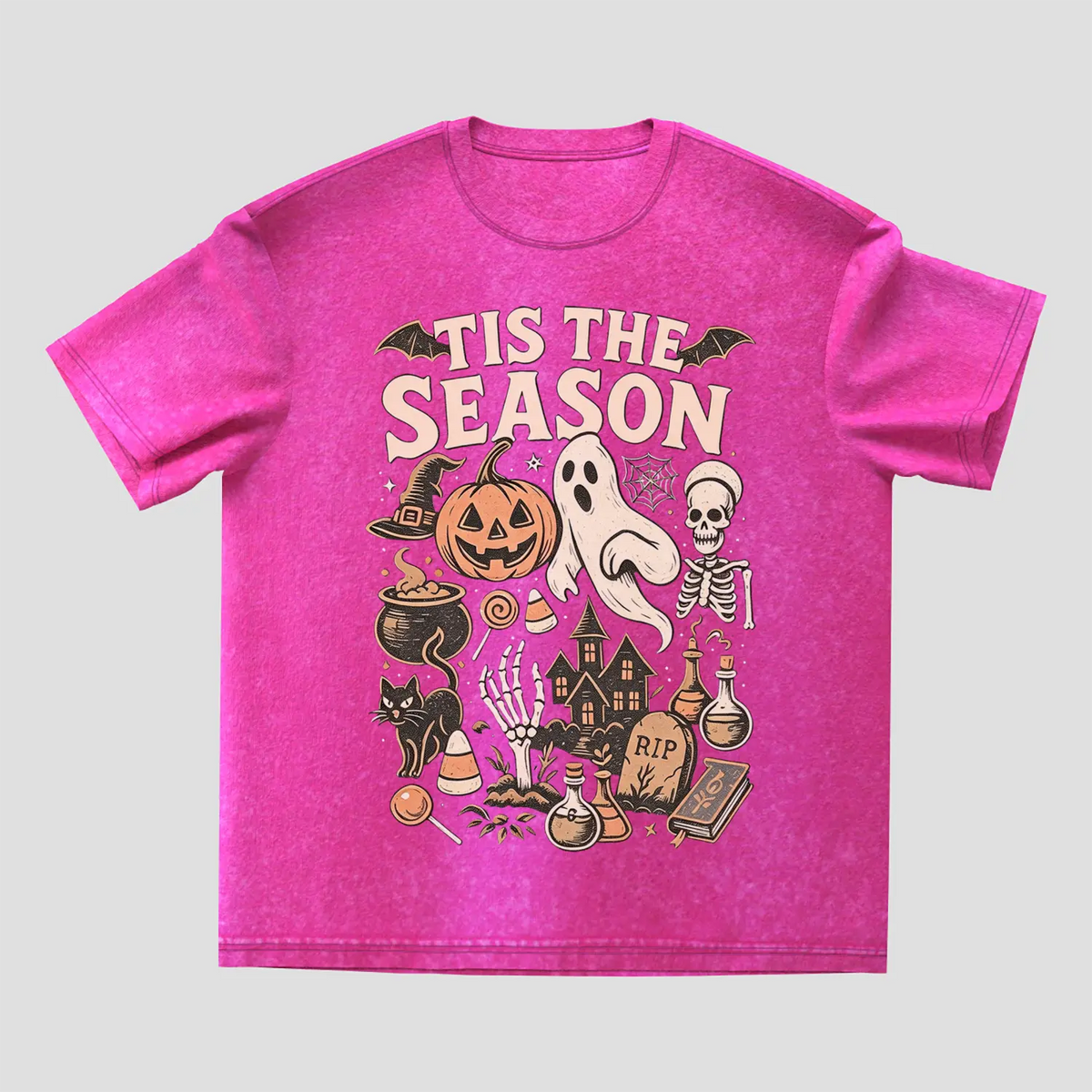 Comfort Colors Halloween Shirt for Women - Vintage Skeleton Pumpkin Ghost Tee