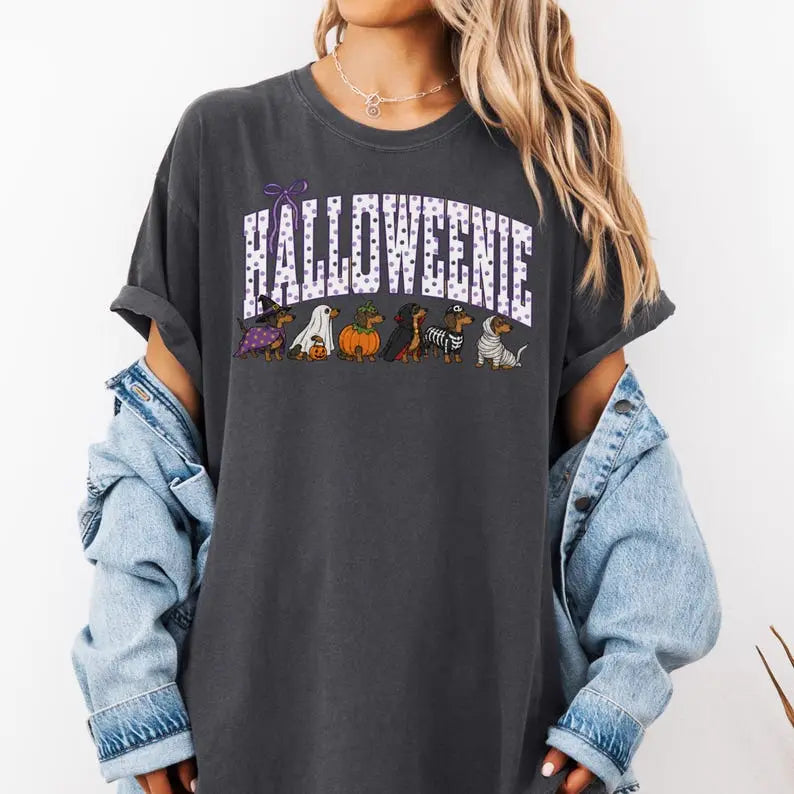 Comfort Colors Halloween Dachshund T-Shirt, Funny Halloweenie Dog Mom Tee, Wiener Dog Tshirt, Spooky Doxie Mom Gift - View 6