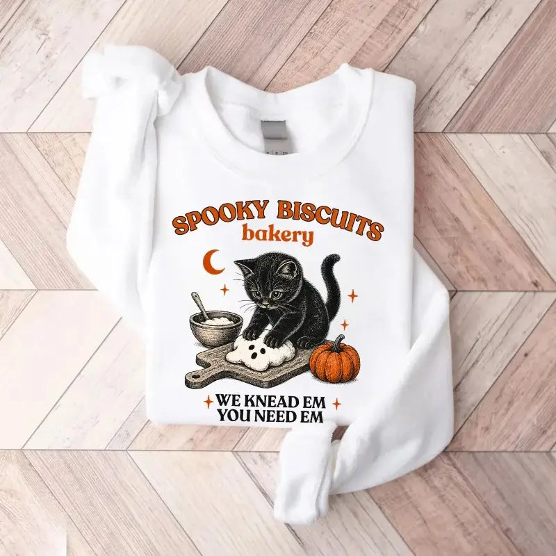 Kitty Biscuits Halloween Sweatshirt Black Cat Crewneck in Multiple Colors