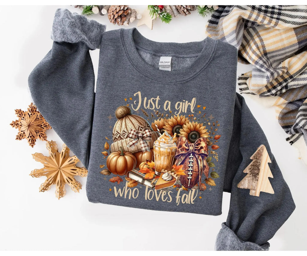 Just a Girl Who Loves Fall Gildan Sweatshirt or T-Shirt , Cozy Pumpkin Autumn Graphic Tee, Fall Season Sweatshirt, Cute Fall Gift
