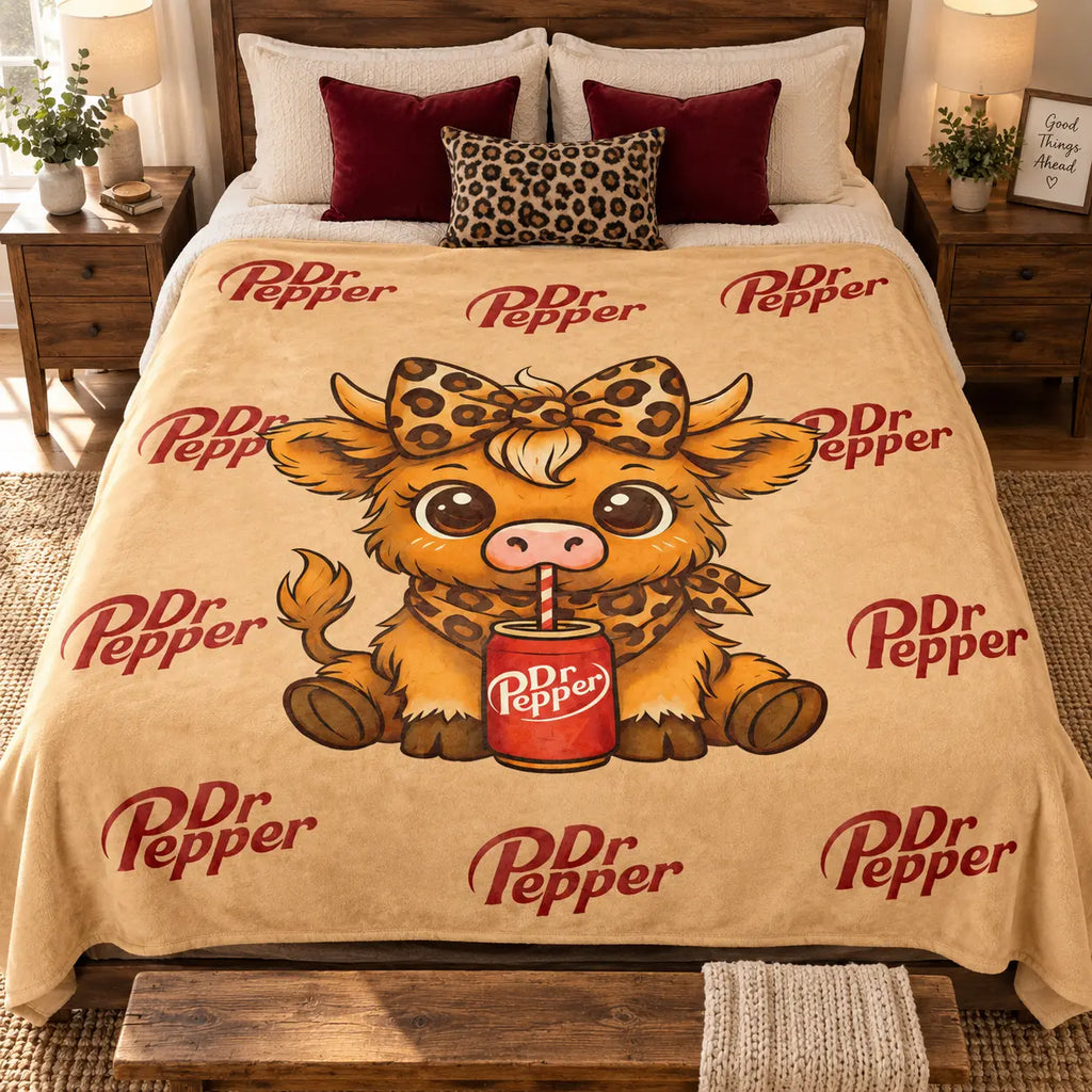 Cartoon Printed Character-Themed Cute Highland Cow Pattern Throw Blanket, 100% Polyester Cute Home Textile, Soft Warm Lightweight Blanket for Home & Office Gifts - View 3