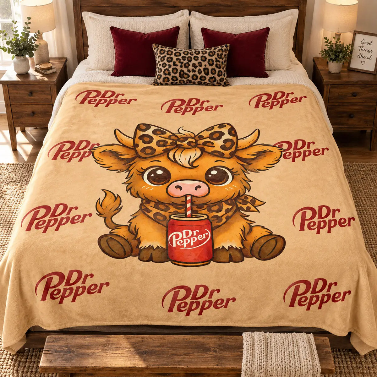 Cartoon Printed Character-Themed Cute Highland Cow Pattern Throw Blanket, 100% Polyester Cute Home Textile, Soft Warm Lightweight Blanket for Home & Office Gifts - View 3