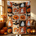 Countdown Sale Halloween Pumpkin Ghost Bat Plaid Patchwork Flannel Blanket Kids And Adults AC Blanket Soft Warm Cozy Throw Blanket Lightweight Sofa Bed Couch Bedroom Living Room Fall Autumn Home Decor Gift Viral Halloween Blanket - View 1