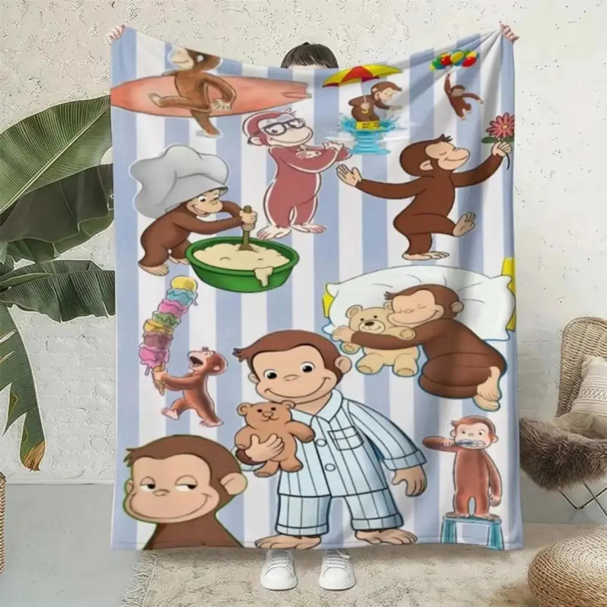 Classic Curious George Cartoon Character Throw Blanket - Breathable, Soft Cozy All-Seasons Bedding for Children, Kids Bedroom Decor, Couch Sofa Birthday Gift, Wrinkle Resistant - View 8