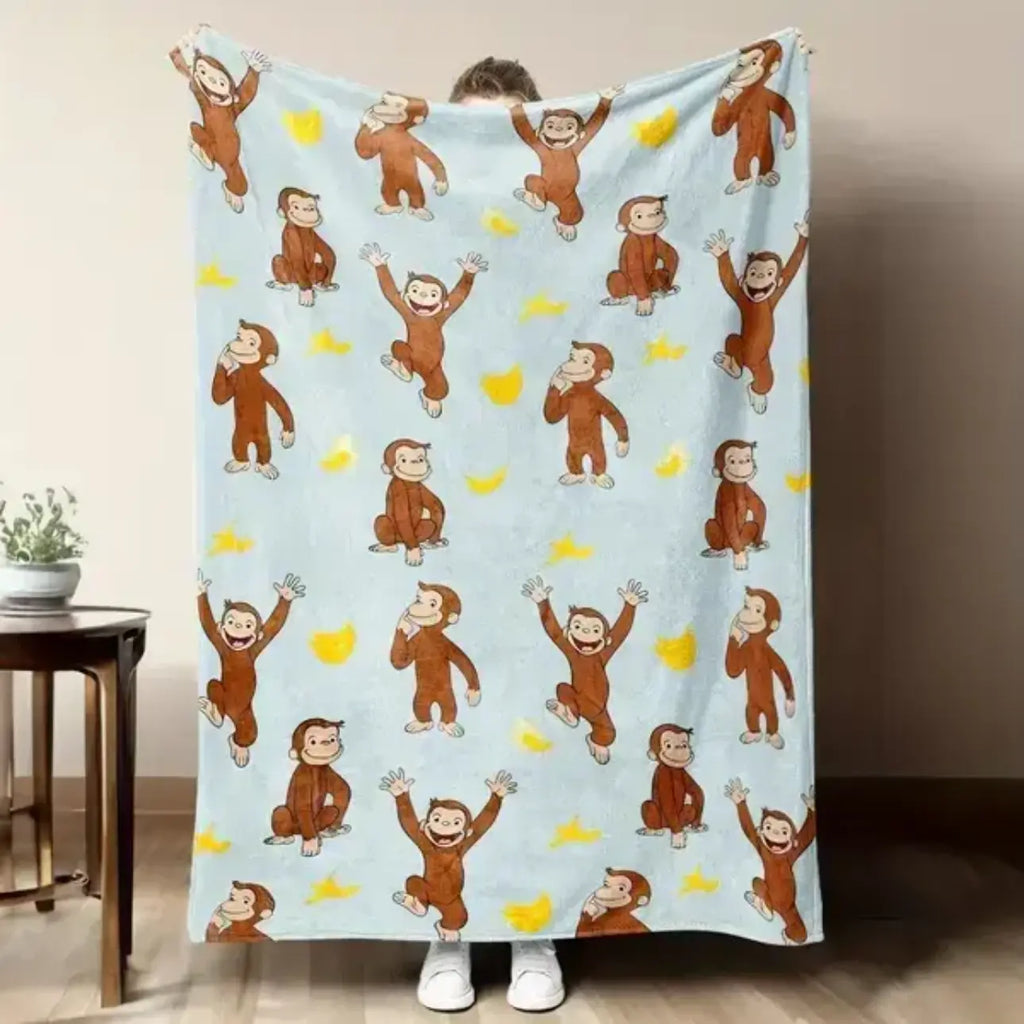 Curious George Banana Theme Throw Blanket, Cute Monkey Character Graphic Blanket, Fun Cartoon Soft Cozy Throw for Kids, Bedroom Decor, Living Room Couch Sofa Blanket, Home Essentials Gift for Children Family Fans - View 4