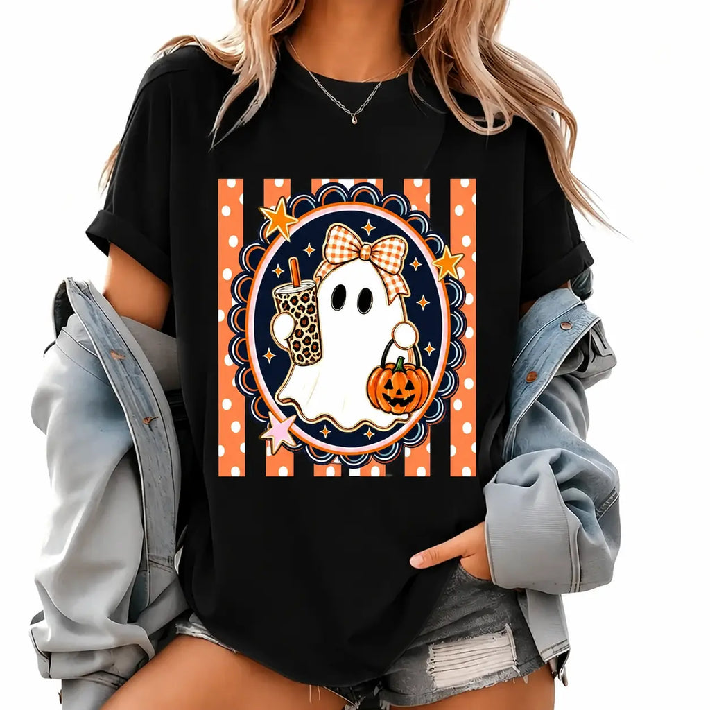 [100% Cotton]Coffee Ghost Tee Halloween Coffee Lover Tee Spooky Graphic Tee Ghost Shirt Fall Shirt Cute Halloween Tee