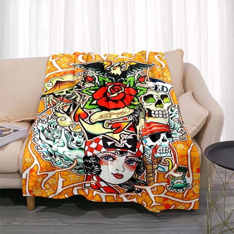 3dED- HARDY Tattoo Tiger Skull Blanket Living Room Bedroom Sofa Soft and Comfortable Warm Blanket Office Leisure Blanket - View 23